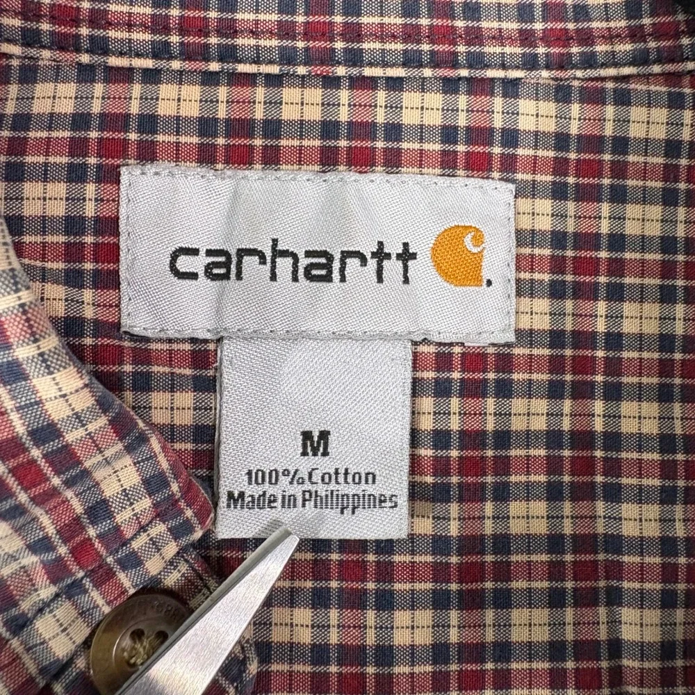 Carhartt Button Down Shirt Mens Medium Red Plaid Long Sleeve Cotton Casual Work